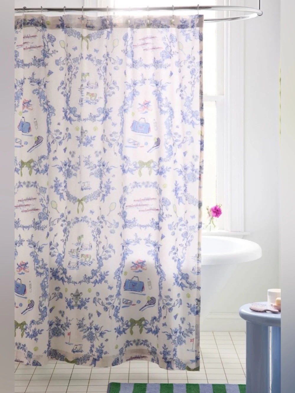 UO Preppy Toile Eco-Friendly Cotton Sport Icons Shower Curtain